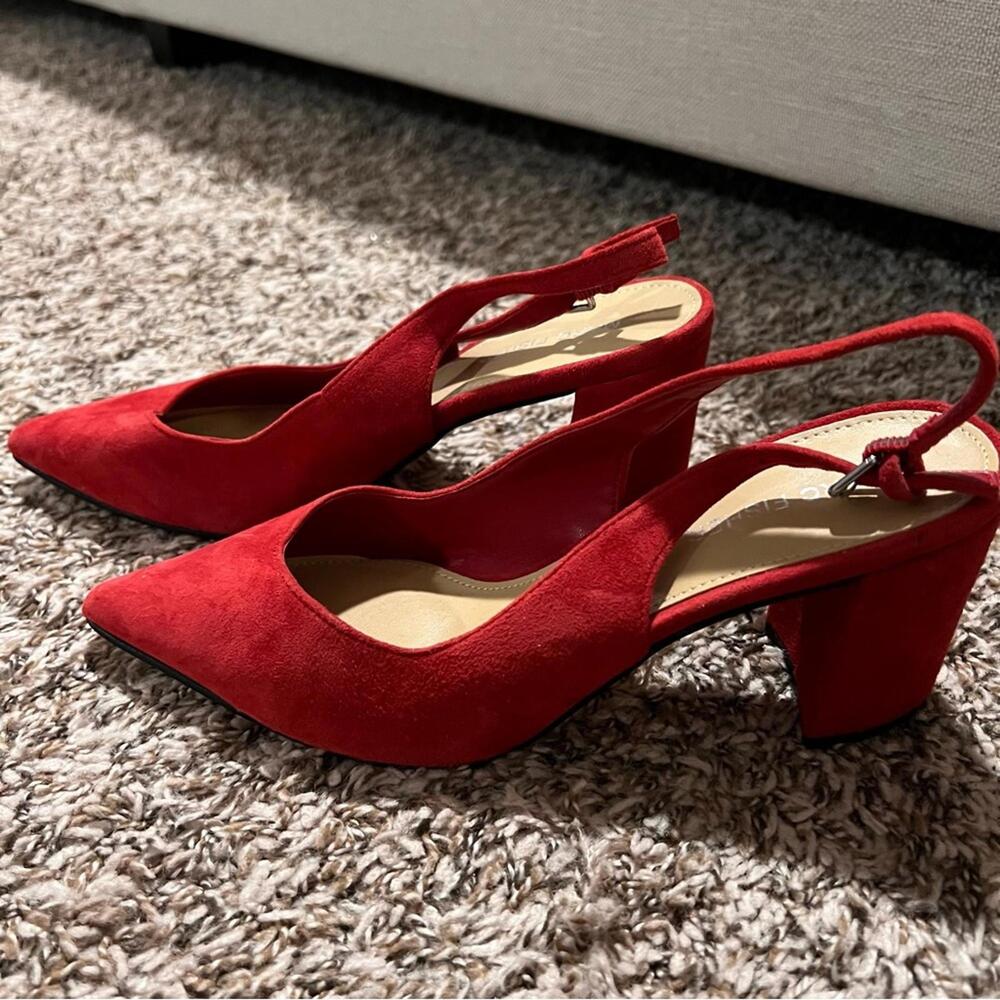 Marc Fisher Red Suede Women's Slingback Heels - Picture 3 of 4